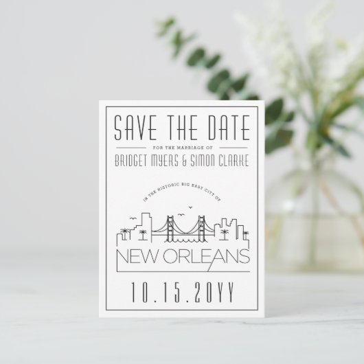 New Orleans | Gestileerde skyline De datum opslaan Briefkaart (Staand voorkant)