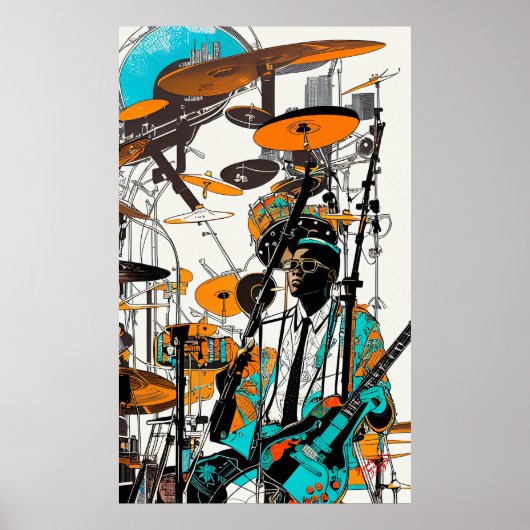 New Orleans Jazz Man Abstracte Kunst Poster (Voorkant)