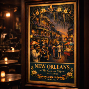 New Orleans Jazz Night Vintage Reisposter Print