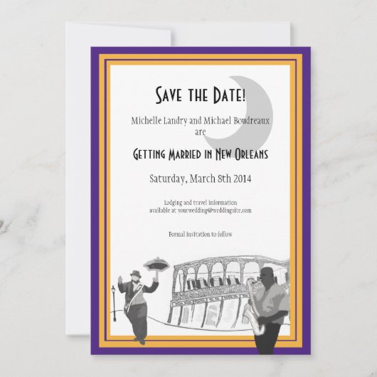 New Orleans Jazz Save the Date (violet & or) (Devant)