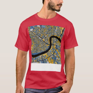 New Orleans Kaart Patroon in Blauw Goud T-shirt