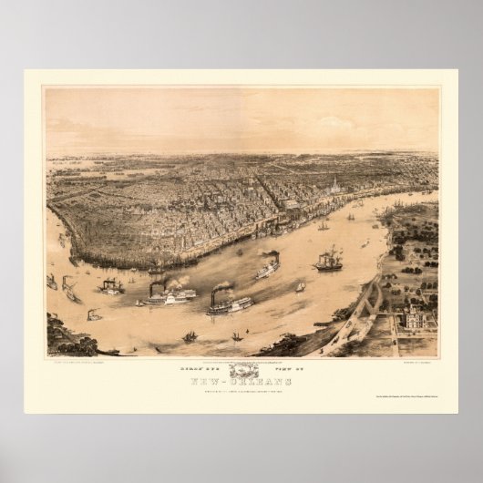 New Orleans, LA Panoramic Map - 1851 Poster (Voorkant)