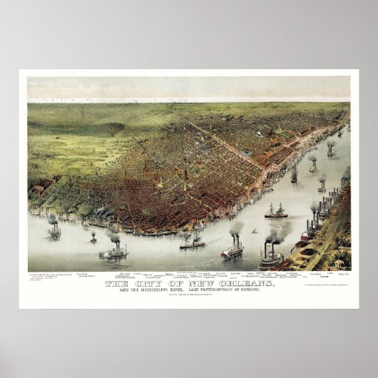 New Orleans, LA Panoramic Map - 1885 Poster (Voorkant)