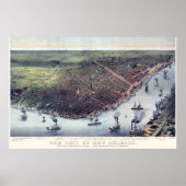 New Orleans LA Panoramic Map DIGITALE REMASTEED Poster (Voorkant)