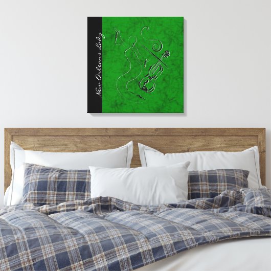 New Orleans Lady - Violin Wrapped Canvas - groen (Insitu (Slaapkamer))