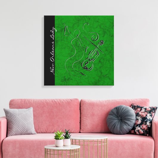 New Orleans Lady - Violin Wrapped Canvas - groen (Insitu (Woonkamer))
