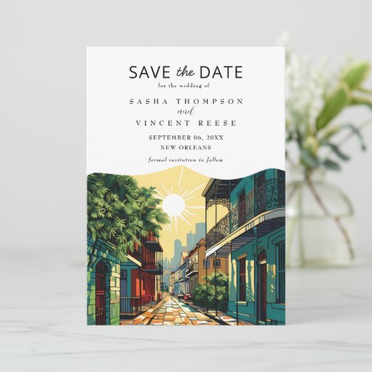 New Orleans Louisiana Bewaar de datum Retro Kaart (Staand voorkant)