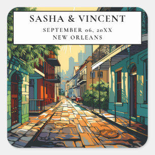 New Orleans Louisiana Bruiloft Retro Vierkante Sticker
