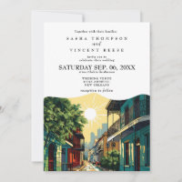 New Orleans Louisiana bruiloft uitnodiging Retro