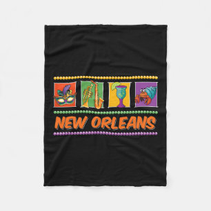 New Orleans Louisiana Mardi Gras Jazz Vintage Souv Fleece Deken