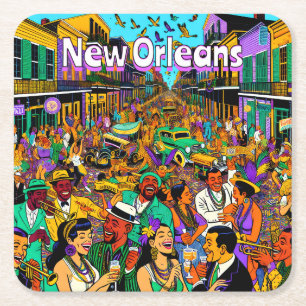 New Orleans, Louisiana mensen hebben plezier Vierkante Kartonnen Onderzetter
