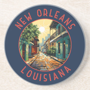 New Orleans Louisiana Retro Noodlijdende Cirkel Zandsteen Onderzetter