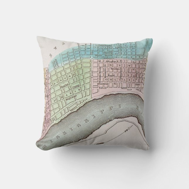 New Orleans Map, 1837 Kussen (Voorkant)