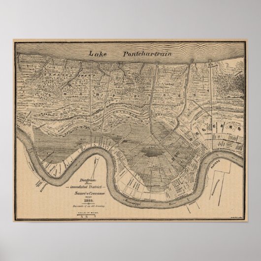 New Orleans MAp 1849 Poster (Voorkant)