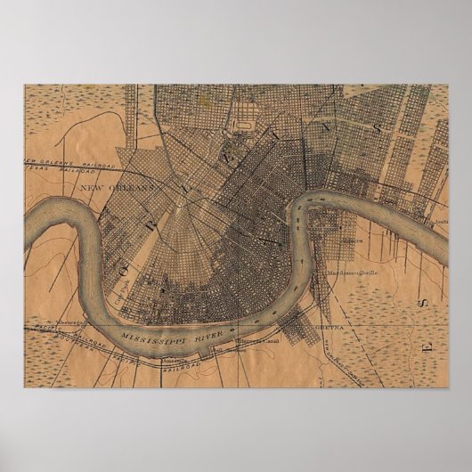 New Orleans Map 1891 Poster (Voorkant)