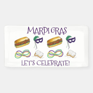 New Orleans Mardi Gras Beignet beheert Masker PoBo Spandoek