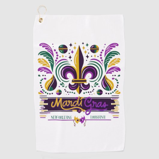 New Orleans Mardi Gras paarse geel groen Golfhanddoek (Voorkant)