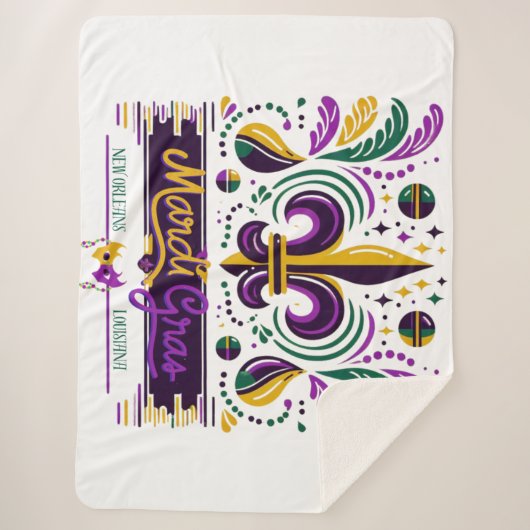 New Orleans Mardi Gras paarse geel groen Sherpa Deken (Voorkant)