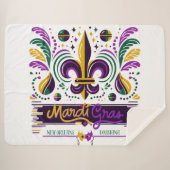 New Orleans Mardi Gras paarse geel groen Sherpa Deken (Voorkant (horizontaal))