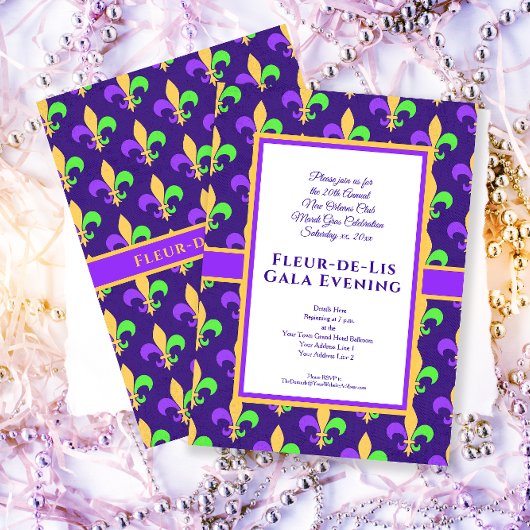 New Orleans Mardi Gras Party Fleur-de-Lis Kaart