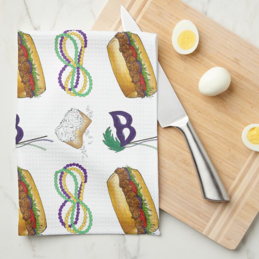 New Orleans NOLA Mardi Gras Beads Food Masker Theedoek (Quarter Fold)