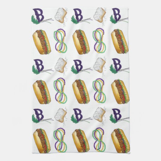 New Orleans NOLA Mardi Gras Beads Food Masker Theedoek (Verticaal)