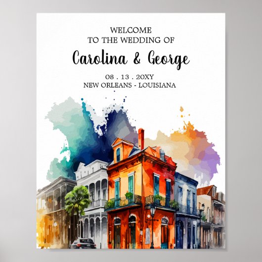 New Orleans Nola - Waterverf Wedding Welcome Poster (Voorkant)