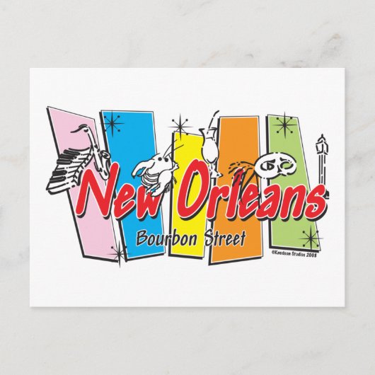 New-Orleans-Retro Briefkaart (Voorkant)