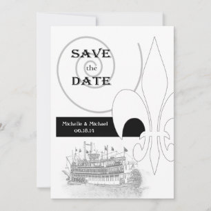 New Orleans Ribreedat Fleur de Lis Save the Date Kaart