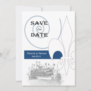New Orleans Ribreedat Fleur de Lis Save the Date Kaart