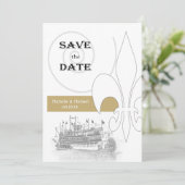 New Orleans Ribreedat Fleur de Lis Save the Date Kaart (Staand voorkant)
