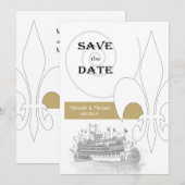 New Orleans Ribreedat Fleur de Lis Save the Date Kaart (Voorkant / Achterkant)