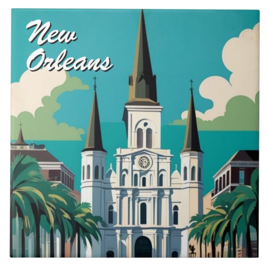 New Orleans St Louis Cathedral Turquoise Blue Tegeltje (Voorkant)