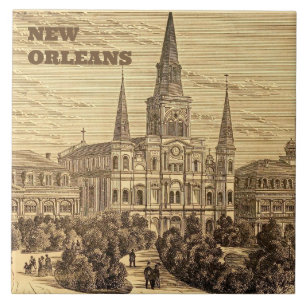New Orleans St Louis-kathedraal Antiek Vintage Tegeltje