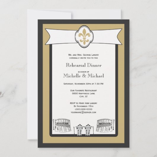 New Orleans Weddenschap Rehearsal Dinner Black Gol Kaart (Achterkant)