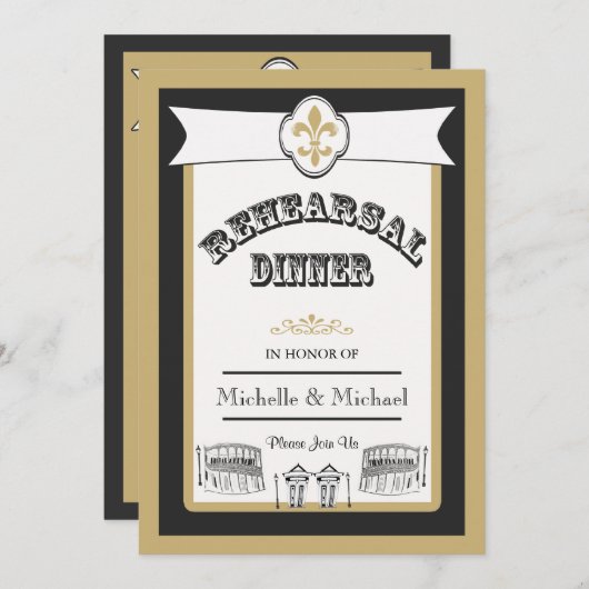 New Orleans Weddenschap Rehearsal Dinner Black Gol Kaart (Voorkant / Achterkant)