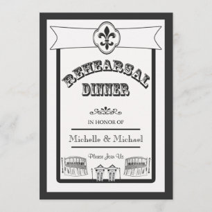 New Orleans Weddenschap Rehearsal Dinner Black Whi Kaart