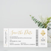 New Orleans Wedding Fleur De Lis Boarding Pass Save The Date (Staand voorkant)