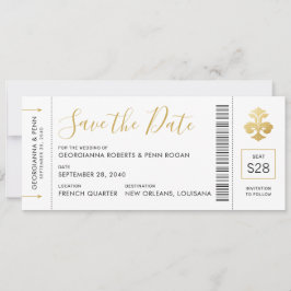 New Orleans Wedding Fleur De Lis Boarding Pass Save The Date