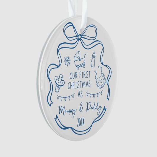 New Parents First Christmas Whimsical Blue Doodles Ornament (voorkant)