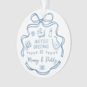 New Parents First Christmas Whimsical Blue Doodles Ornament (voorkant)