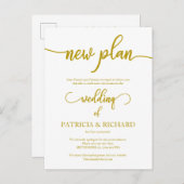 New Plan Postponed Wedding Announding Gold Briefkaart (Voorkant / Achterkant)