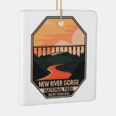New River Gorge National Park Minimal Retro Emblem Keramisch Ornament (Rechts)