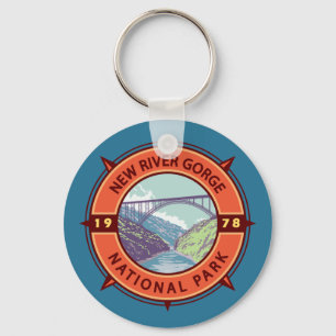 New River Gorge National Park Retro Compass Emblem Sleutelhanger