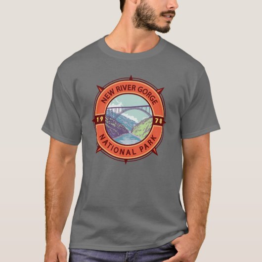 New River Gorge National Park Retro Compass Emblem T-shirt (Voorkant)