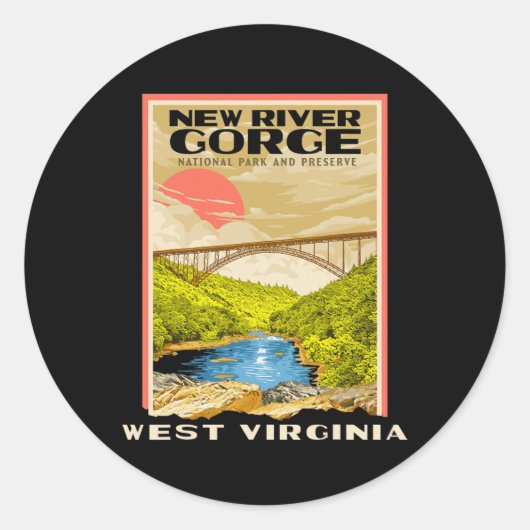 New River Gorge National Park West Virginia Raftin Ronde Sticker (Voorkant)