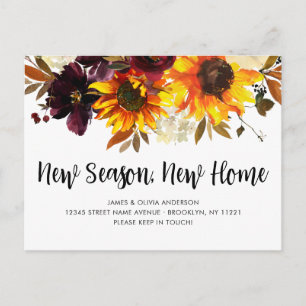 New Season New Home Herfst Autumn Sunflower Moving Aankondigingskaart
