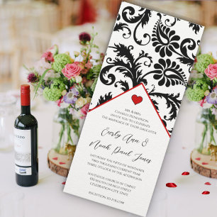 New Sizes Black Damask Swirls Wedding Invitation Kaart
