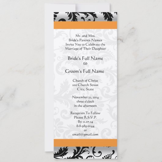 New Sizes Damask Swirls Wedding Invitation Kaart (Voorkant)