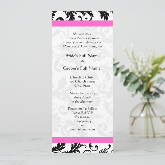 New Sizes Damask Swirls Wedding Invitation Kaart (Staand voorkant)